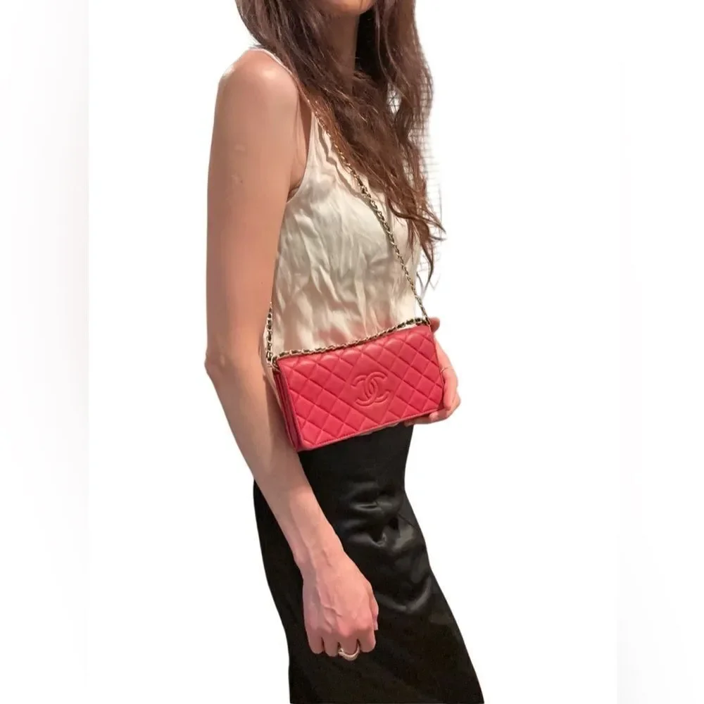 Chanel Red Leather Quilted Continental Wallet
